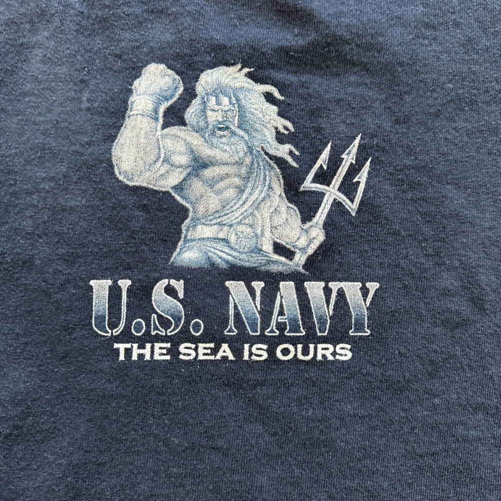Men's Navy Vintage T-Shirt Neptune Holding A Trident HOOYAH Size XXL Made In USA - Picture 3 of 6